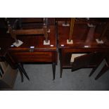 A 19TH CENTURY ROSEWOOD DROP LEAF TABLE, TOGETHER WITH AN EDWARDIAN MAHOGANY INLAID POT CUPBOARD AND