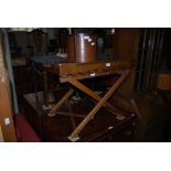 STAINED OAK LUGGAGE RACK, OAK BED TRAY AND AN OAK WASTE PAPER BIN