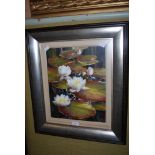 FRAMED OIL ON BOARD - WATER LILIES - BY ETHEL WALKER