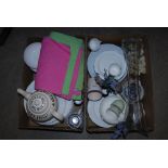 TWO BOXES - ASSORTED CERAMICS INCLUDING VILLEROY AND BOCH FOGLIA PATTERN PART DINNER SERVICE, LILY