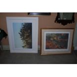 TWO FRAMED PRINTS - ONE TITLED 'THE BIRDIE PATH' BY ARCHIBALD THORBURN AND ONE OF STERLINGS BY