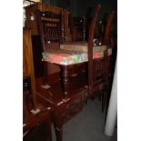 A 19TH CENTURY MAHOGANY WASH STAND WITH FIVE FRIEZE DRAWERS, ON SQUARE TAPERED LEGS, TOGETHER WITH A