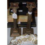 PAIR OF PLATED CORINTHIAN COLUMN CANDLESTICKS