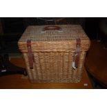 WICKER PICNIC HAMPER TOGETHER WITH A LEATHER GUN SLING