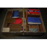 TWO BOXES - ASSORTED BOOKS AND LEATHER BOUND BOOKS INCLUDING EMMERSON WORKS, SCOTTISH CHRONICAL,