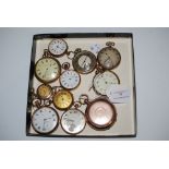 ELEVEN ASSORTED YELLOW METAL CASED OPEN FACED POCKET WATCHES