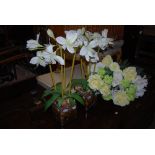 COLLECTION OF ARTIFICIAL FLOWERS IN VASES AND LOOSE ARTIFICIAL FLOWERS
