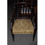 19TH CENTURY MAHOGANY FRAMED SHERATON STYLE SPAR BACK CARVER CHAIR SUPPORTED ON SQUARE TAPERED
