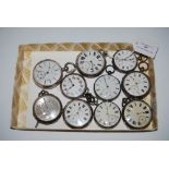 TEN ASSORTED SILVER CASED OPEN FACED POCKET WATCHES, EIGHT WITH CONVENTIONAL BRITISH HALLMARKS,