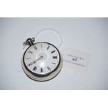 LONDON SILVER PAIR CASED POCKET WATCH WITH WHITE ROMAN NUMERAL DIAL, THE MOVEMENT SIGNED THO.