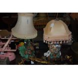 TWO CERAMIC TABLE LAMPS - ONE OF QUAIL BIRDS AND FOLIAGE, THE OTHER OF A CHINESE JAR AND COVER, BOTH