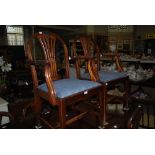 SET OF EIGHT LATE 19TH / EARLY 20TH CENTURY MAHOGANY FRAMED DINING CHAIRS COMPRISING OF TWO CARVER