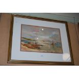 GILT FRAMED WATERCOLOUR - COASTAL SCENE - BY D. WATTS