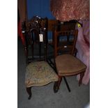 FOUR 19TH CENTURY ASSORTED SIDE CHAIRS TO INCLUDE ROSEWOOD FRAMED HALL CHAIR WITH STUFFOVER SEAT