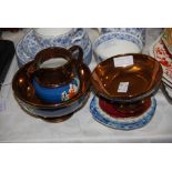 ASSORTED CERAMICS INCLUDING COPPER LUSTRE JUG, COPPER LUSTRE SUGAR BOWLS, ROYAL CROWN DERBY IMARI