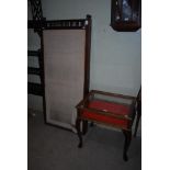 19TH CENTURY OAK FRAMED THREE FOLD DRESSING SCREEN TOGETHER WITH A STAINED WALNUT BIJOUTERIE TABLE