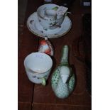 COLLECTION OF HERREND PORCELAIN CHINA INCLUDING TWO HANDLED CUP, CUP AND SAUCER DECORATED WITH