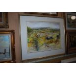 FRAMED WATERCOLOUR - COUNTRY LANDSCAPE BY ALFRED HACKNEY