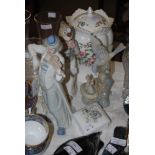 ASSORTED CERAMICS INCLUDING SPANISH FIGURES OF CLOWNS, WEDGWOOD GLEN MINT PATTERN TRIANGULAR