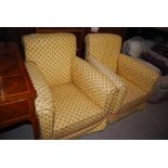 PAIR OF YELLOW FLORAL UPHOLSTERED LOUNGE EASY CHAIRS