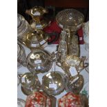 ASSORTED EP WARES INCLUDING FOUR PIECE EP TEA SERVICE, EP ROSE BOWL ON STAND, EP PRESERVE JARS,