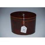 19TH CENTURY MAHOGANY AND BOXWOOD LINED OVAL TEA CADDY