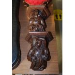 PAIR OF CARVED OAK FIGURAL WALL BRACKETS
