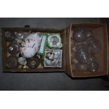 TWO BOXES - ASSORTED CERAMICS AND GLASSWARE INCLUDING BRANDY GLASSES, DECANTERS, POT POURRI HOLDERS,