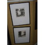 TWO FRAMED BLACK AND WHITE ETCHINGS BY JOHN FULWOOD
