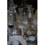 PAIR OF SHEFFIELD PLATED CORINTHIAN COLUMN CANDLESTICKS CONVERTED TO ELECTRICITY