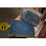 TWO 19TH CENTURY GREEN LEATHER BOUND PHOTO ALBUMS WITH BRASS FASTENING CATCHES