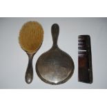 BIRMINGHAM SILVER THREE PIECE DRESSING TABLE SET COMPRISING MIRROR, COMB AND BRUSH