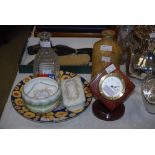 COLLECTION OF ASSORTED CERAMICS, TOGETHER WITH A DESK CLOCK, THERMOMETER / BAROMETER, STONEWARE