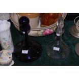 BRISTOL BLUE SHIPS DECANTER AND STOPPER, TOGETHER WITH AN ETCHED SHIPS DECANTER AND STOPPER FOR