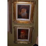 PAIR OF GILT FRAMED OILS ON CANVAS - NOBLE GENTLEMEN SMOKING PIPES - SIGNED J. KUBETH