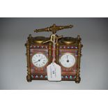 CLOISONNE AND BRASS COMBINATION DESK CARRIAGE CLOCK / BAROMETER