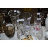 COLLECTION OF ASSORTED ART GLASSWARE INCLUDING FIVE CAITHNESS GLASS VASES, TRUMPET SHAPED ETCHED