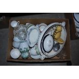 TWO BOXES - ASSORTED ITEMS INCLUDING DINNER WARES, EGG CODDLERS, BOOTHS BLUE, WHITE AND GILT TUREENS