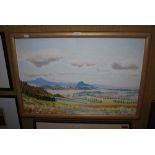 GILT FRAMED OIL ON BOARD - MOUNTAIN LANDSCAPE WITH RIVER AND TREES - BY CLAIRE SLIGO
