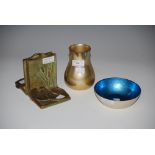 MCCLELLAND BARCLAY - A BLUE COLOURED BOWL, GOLD COLOURED JUG AND PAIR OF ART NOUVEAU STYLE BRONZED