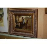 GILT FRAMED OIL ON CANVAS - INTERIOR SCENE WITH ELDERLY GENTLEMAN BY FIRE - BY H.J. DOBSON