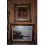 TWO GILT FRAMED OILS ON BOARD - DUTCH SCENES