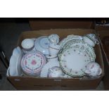 BOX - ASSORTED TEA WARES INCLUDING MINTON FLORAL PATTERNED TEA WARE, CRESCENT WARE TEA WARE, ETC.