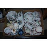 TWO BOXES - ASSORTED CERAMICS INCLUDING FLORAL JARDINIERE, POTTERY BREAKFAST CUP, LARGE COLLECTION