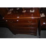 REPRODUCTION MAHOGANY INLAID FOUR DRAWER CHEST ON BRACKET FEET