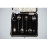 CASED SET OF SIX BIRMINGHAM SILVER COFFEE SPOONS WITH BEAN TERMINALS