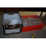 TWO BOXES - GLASS LIGHT SHADES AND OIL LAMP GLASS GLOBE