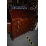 GEORGIAN MAHOGANY FALL FRONT WRITING BUREAU ON BRACKET FEET