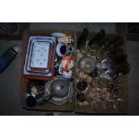 TWO BOXES - ONE WITH ASSORTED STEMMED GLASSWARE, THE OTHER WITH ASSORTED KITCHEN WARE