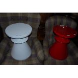 PAIR OF M&S TOADSTOOL TABLES - ONE RED, ONE WHITE